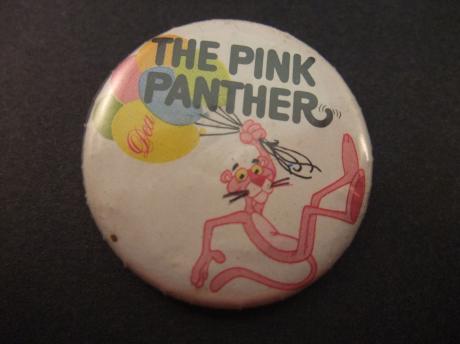 Pink Panther zwevend aan ballonnen